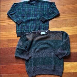 A pair of Men's Green and Gray Crewneck Sweaters